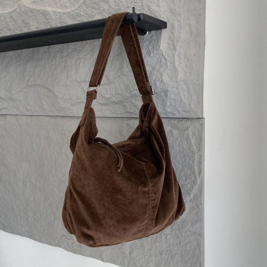 New Corduroy Japanese Style Large Capacity Artistic Mori Girl Lazy Tote Bag, Harajuku Retro Washed Fashion Crossbody Bag