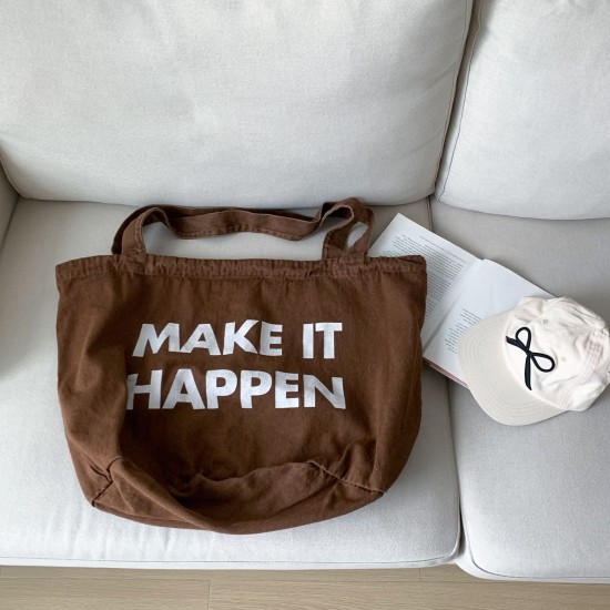 All Seasons New Trendy Style Super Large Capacity Letter Print Fashion Simple Versatile Casual Washed Denim Shoulder Bag