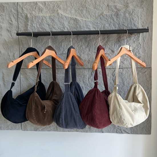 Japanese Style Washed Retro Corduroy Tote Bag, Lazy Style, Solid Color, Artistic, Casual, Large Capacity Dumpling Crossbody Bag