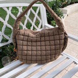 2025 New Lightweight Quilted Nylon Shoulder Cloud Bag, Large Capacity, Fashionable and Versatile Embroidered Checkered Women's Shoulder Bag