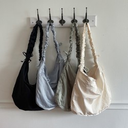 New Korean Style Mercerized Material Personalized Solid Color Drawstring Pleated Bag Ins Simple Fashion Versatile Nylon Crossbody Bag