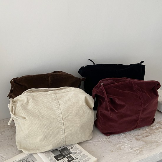 New Corduroy Japanese Style Large Capacity Artistic Mori Girl Lazy Tote Bag, Harajuku Retro Washed Fashion Crossbody Bag