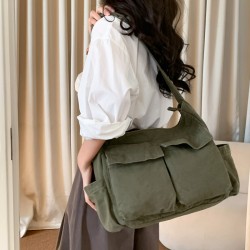 2025 New INS Washed Canvas Bag, Japanese and Korean Workwear Style, Retro Casual, Simple, Artistic, Large Capacity Crossbody Bag