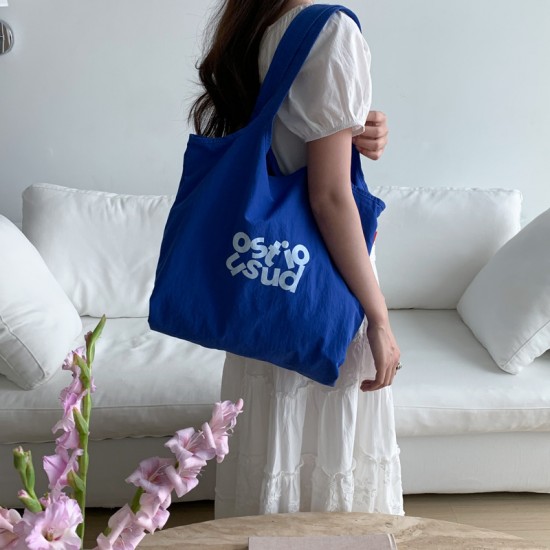 New Ins Letter Print Nylon Bag with Velcro Wristband, Korean Style Large Capacity Fresh Shoulder Bag