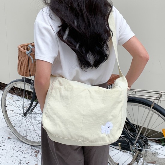 New Harajuku Japanese Style INS Nylon Bag, Simple Solid Color Embroidered Letter, Large Capacity, Girlish Casual Versatile Shoulder Bag