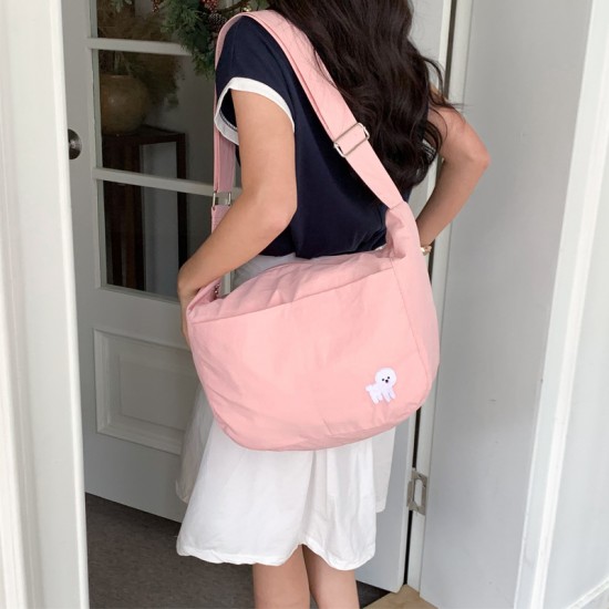 New Harajuku Japanese Style INS Nylon Bag, Simple Solid Color Embroidered Letter, Large Capacity, Girlish Casual Versatile Shoulder Bag