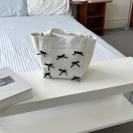 Large capacity cotton bag bow college student commuting fashion 2025 new stylish versatile crossbody tote bag Bags