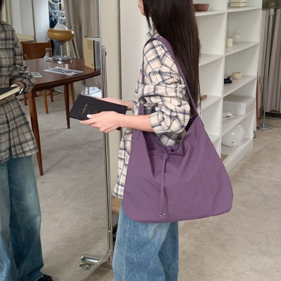 Solid Color Simple Nylon Lightweight Rope Lock Shoulder Bag Niche Trendy Brand Hong Kong Style Versatile Student Portable Armpit Bag