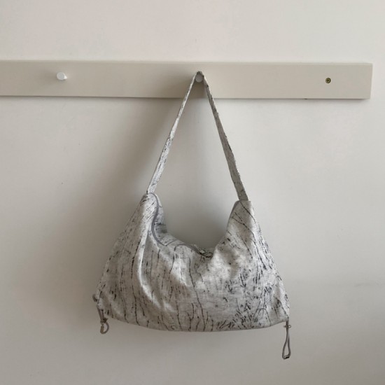 Original chic textured high-end tote nylon cloth bag large capacity commuting ins drawstring pleated shoulder bag