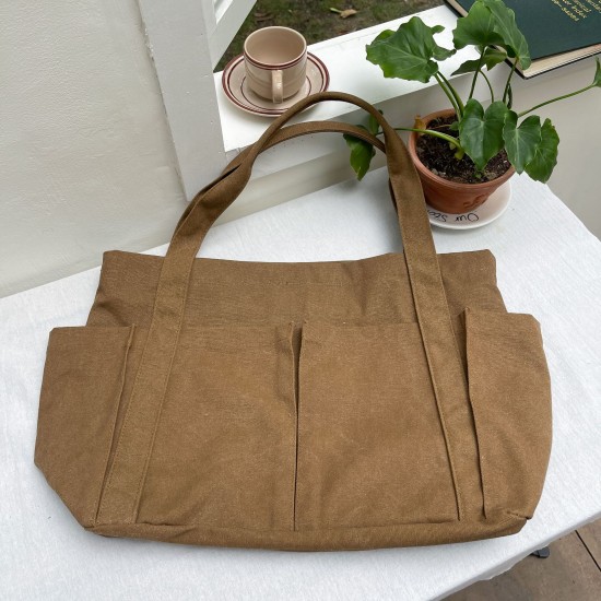 Korean style casual solid color internet celebrity trendy cloth bag, simple fashion large capacity versatile women's shoulder canvas bag