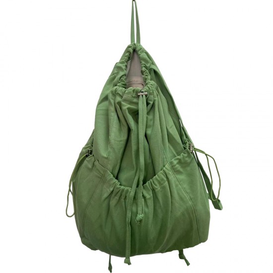 Korean style ins minimalist fresh solid color pleated drawstring large capacity casual literary versatile canvas backpack