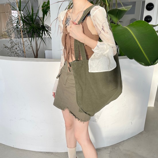 Muye Leather Goods...Korean Retro Washed Canvas Large Capacity Simple Lightweight Casual Solid Color Women's Shoulder Bag