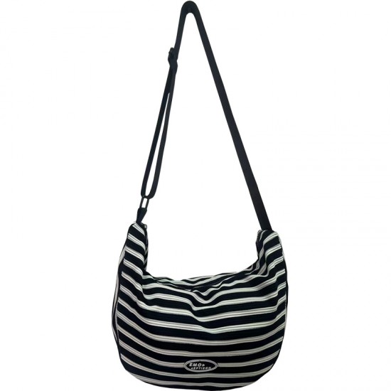 Black and white striped crossbody bag, new 2025 style, simple and casual, crescent-shaped dumpling bag, large capacity, versatile bag