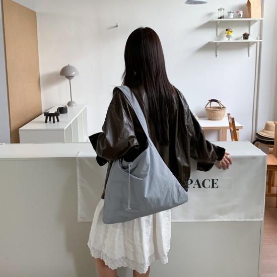 Solid Color Simple Nylon Lightweight Rope Lock Shoulder Bag Niche Trendy Brand Hong Kong Style Versatile Student Portable Armpit Bag