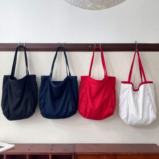 Reversible! Super popular Korean style minimalist large capacity mesh shoulder bag for women, fashionable and versatile nylon cloth bag for commuting