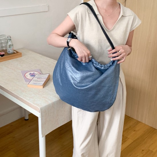 Niche Original Summer Pleated Drawstring Armpit Bag Lazy Style Casual Nylon Large Capacity Tote Shoulder Bag