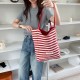 Reversible~ Fine striped canvas bag for women, Korean style fashionable tote bag, trendy student casual commuting shopping bag