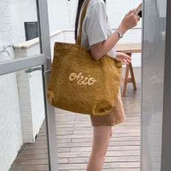 Harajuku Korean Style Ins Popular Canvas Bag with Letter Print, Heavy Wash, Distressed, Retro, Casual, Artistic Shoulder Bag