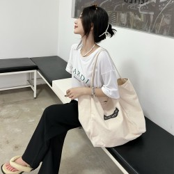 Korean style minimalist, versatile, large capacity, ins-inspired, distressed, artistic, fashionable women's single-shoulder canvas bag
