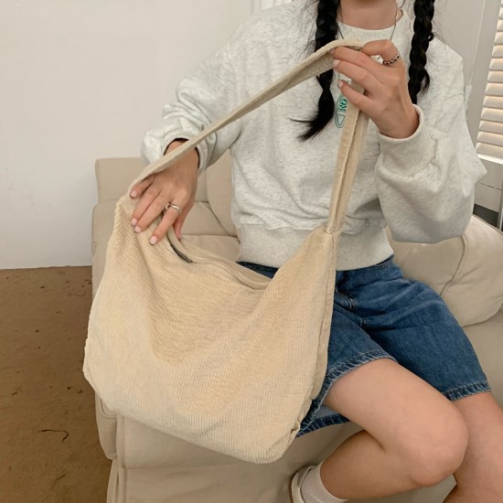 2025 autumn and winter new corduroy artistic women's bag, Japanese and Korean retro washed large capacity simple women's shoulder bag
