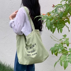 2025 Korean Dongdaemun Casual Cotton Shoulder Bag, Versatile Letter Washed Reversible Elegant Canvas Trendy Bag