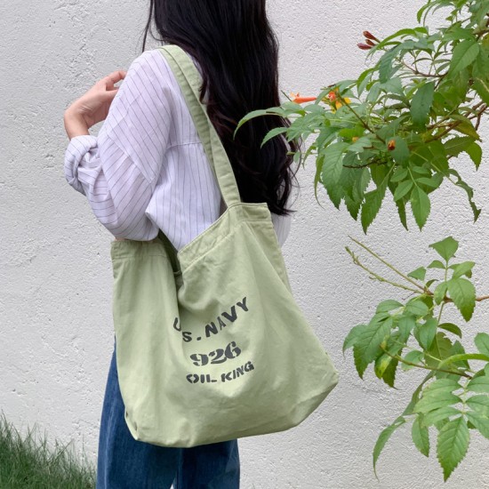 2025 Korean Dongdaemun Casual Cotton Shoulder Bag, Versatile Letter Washed Reversible Elegant Canvas Trendy Bag