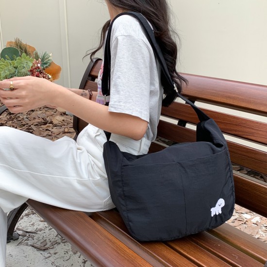 New Harajuku Japanese Style INS Nylon Bag, Simple Solid Color Embroidered Letter, Large Capacity, Girlish Casual Versatile Shoulder Bag