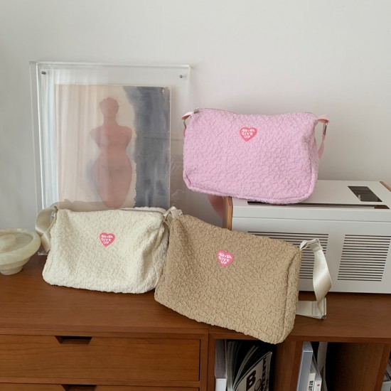 Japanese and Korean INS College Style Girl Heart Letter Label Simple Fashion Casual Versatile Large Capacity Cloud Crossbody Bag