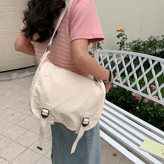 Japanese Harajuku style nylon cloth bag, messenger bag, women's student casual versatile large capacity simple tote crossbody bag with flap