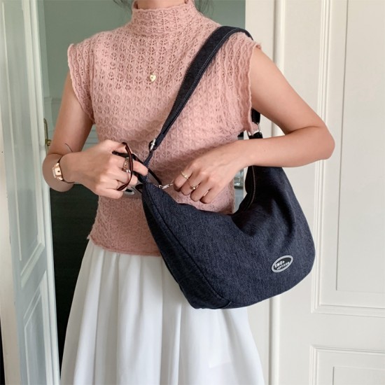 New Crossbody Denim Bag for Women Ins Simple Casual Fashion Crescent Bag Lazy Versatile Shopping Dumpling Bag