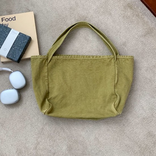 Korean trending canvas shoulder bag for women, chic, artsy, versatile, vintage washed tote bag.