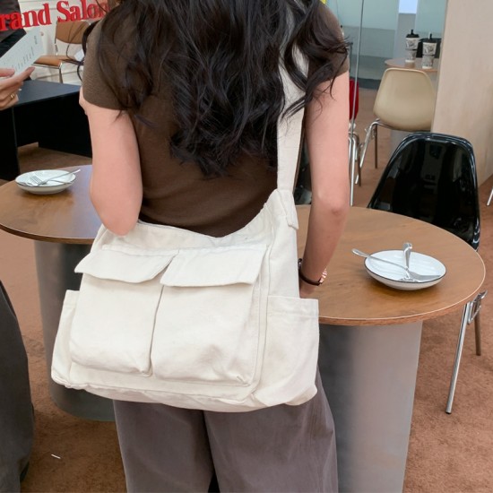 2025 New INS Washed Canvas Bag, Japanese and Korean Workwear Style, Retro Casual, Simple, Artistic, Large Capacity Crossbody Bag
