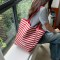 Reversible~ Fine striped canvas bag for women, Korean style fashionable tote bag, trendy student casual commuting shopping bag