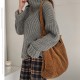 Korean style versatile large capacity shopping bag, casual and artistic washed corduroy, simple retro women's shoulder bag
