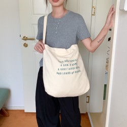 Japanese and Korean style, relaxed and casual look, 2025 new printed canvas bag, large capacity, fresh and simple college style tote bag.