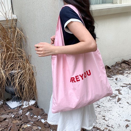 2025 Spring/Summer New Sweet and Fresh Shoulder Bag/Tote Bag, Large Capacity, Fashionable Letter Print Nylon Bag