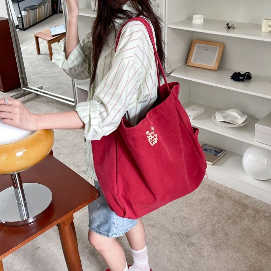 Korean style lazy style, large capacity, letter canvas bag, girly, niche, commuting, literary, class, commuting, versatile tote bag