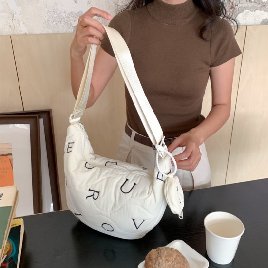 2025 Autumn/Winter New Ins Korean Style Letter Embroidery Gourd Dumpling Bag College Chic Student Tote Crossbody Bag