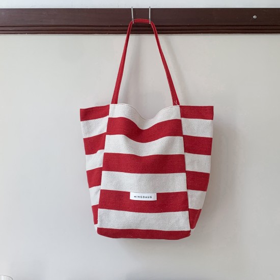 Reversible~ Large striped letter print Korean style casual tote bag, travel, student, school, shopping bag
