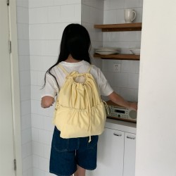 Korean style ins minimalist fresh solid color pleated drawstring large capacity casual literary versatile canvas backpack