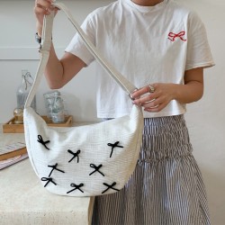 Muye Leather Goods ~ Japanese style, minimalist, large capacity girly bag, 2025 new cotton bow crossbody bag