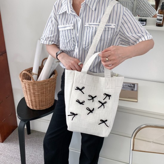 Ballet-inspired niche design bow large capacity women's bag 2025 new fashion simple tote shoulder bag