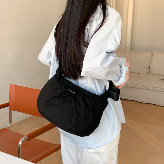 2025 Portable, Trendy, Fashionable, Versatile Nylon Bag, Elastic Drawstring, Divider, Zipper Bag, Women's Crossbody Bag