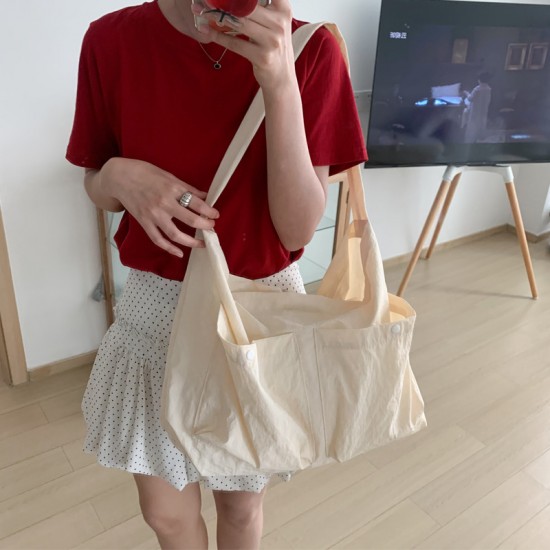 Korean Style INS Fresh Girl Dopamine Simple Large Capacity Fabric Bag Versatile Shoulder Casual Fashion Tote Bag