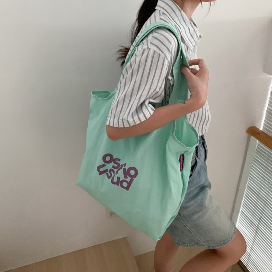 New Ins Letter Print Nylon Bag with Velcro Wristband, Korean Style Large Capacity Fresh Shoulder Bag