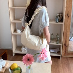 Korean style everyday commuting cloud drawstring dumpling bag, literary and casual design, single shoulder, solid color, versatile crescent moon women's bag
