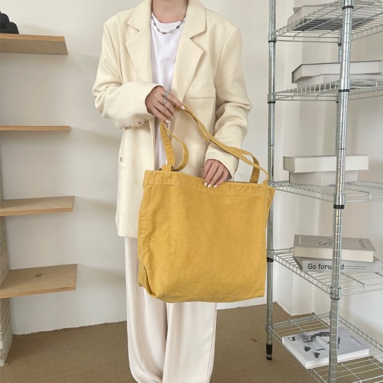 Featured Retro Heavy Washed Canvas Bag, Simple Mori Style Solid Color Large Capacity Artistic Versatile Women's Shoulder Bag