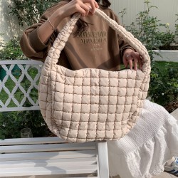 2025 New Lightweight Quilted Nylon Shoulder Cloud Bag, Large Capacity, Fashionable and Versatile Embroidered Checkered Women's Shoulder Bag