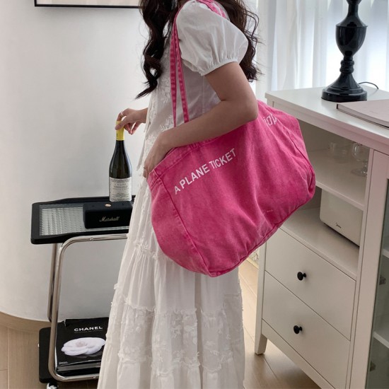 Spring and summer style women's versatile shoulder bag, large capacity letter print canvas bag, casual and simple shopping tote bag