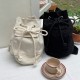 Korean ins fresh sweet matching style spring and summer 2023 pocket canvas bag fashion drawstring bucket crossbody bag